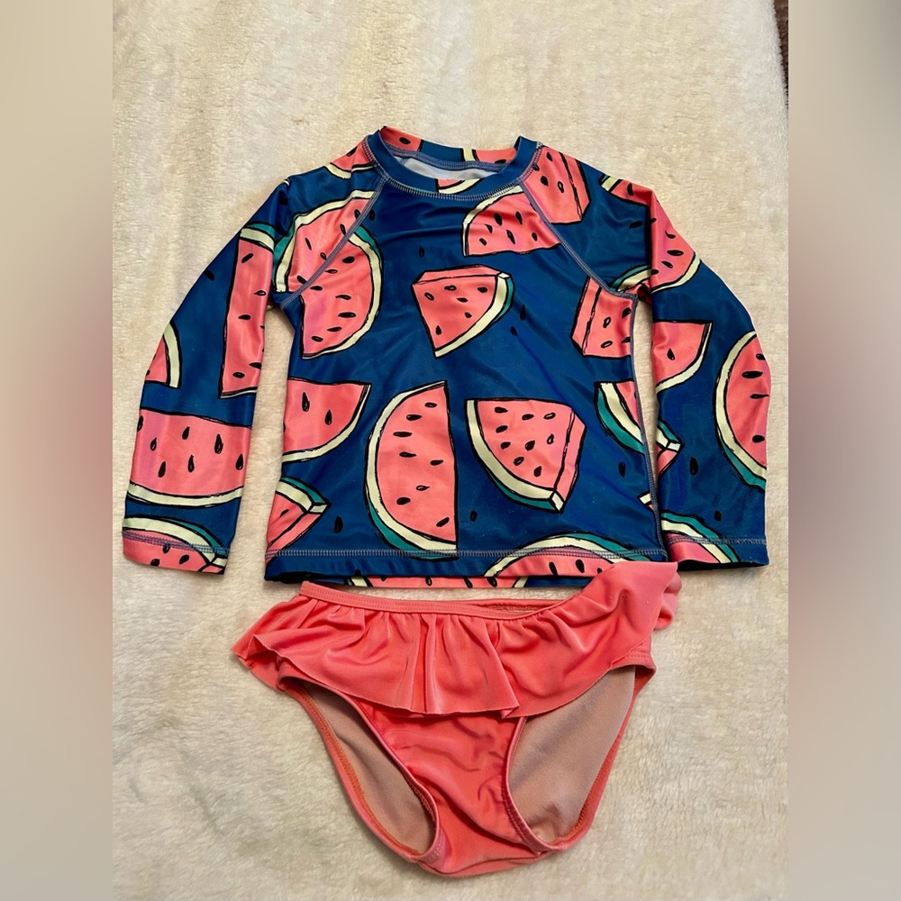 Tea Collection Watermelon Print Girls Rash Guard Swim Set size 4 EC